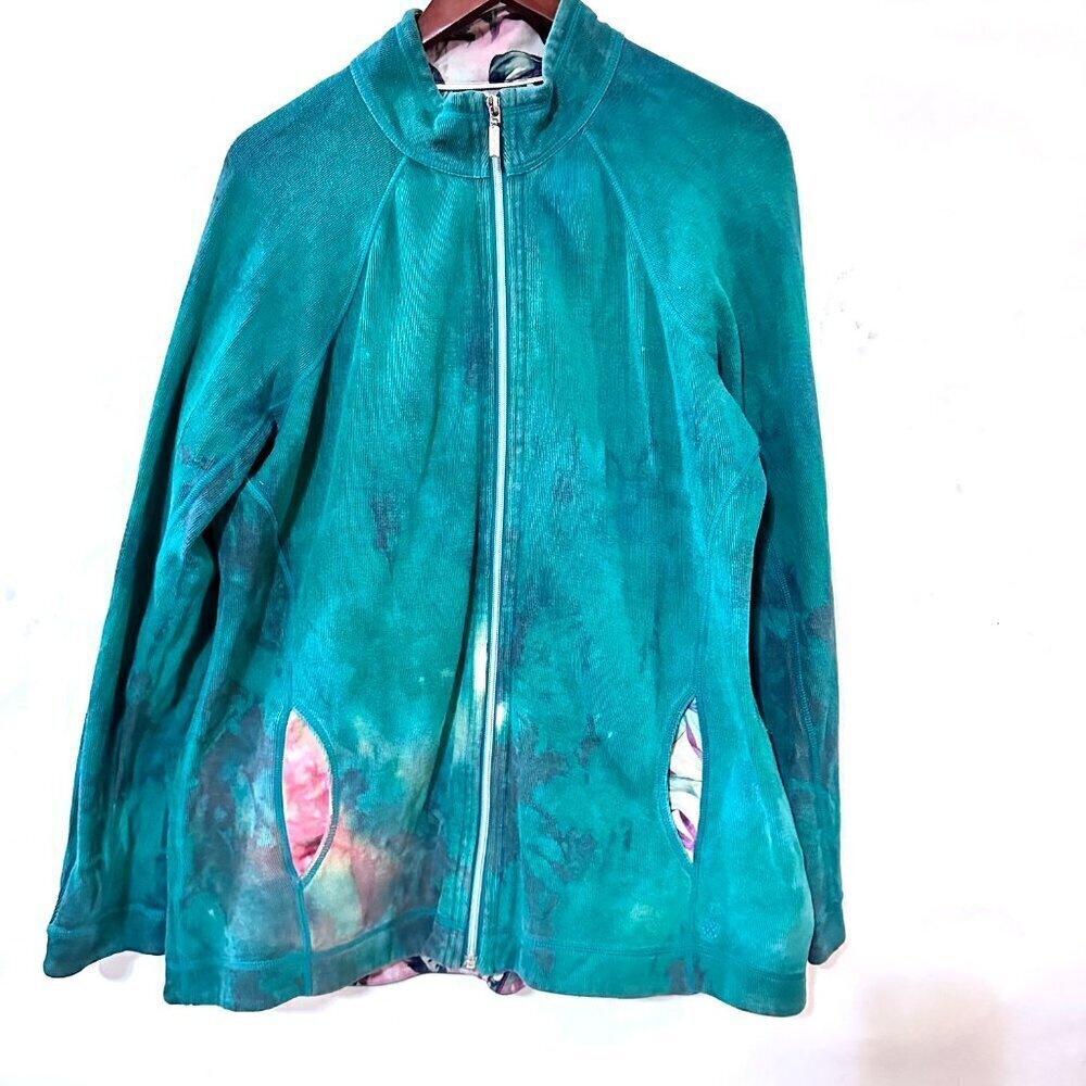 TOMMY BAHAMA Cotton Tie Dye Size Extra Large Sweater Zip Up Cardigan XL Green